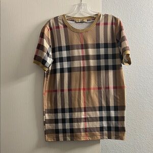 Burberry Beige Plaid Short-Sleeve T-Shirt with Black & Red Accents